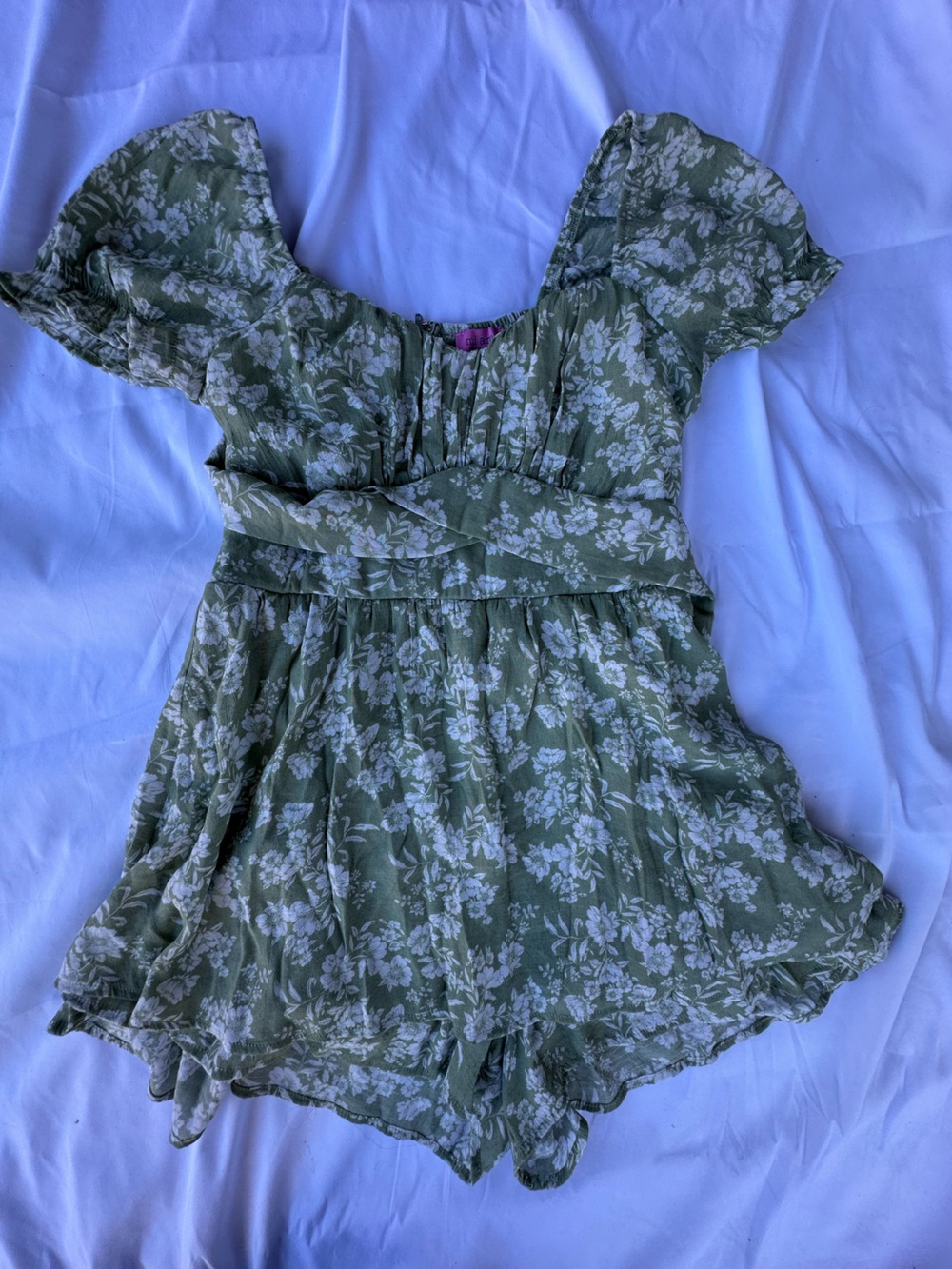 miami Olive Green Floral Smocked-Waist dress/romper